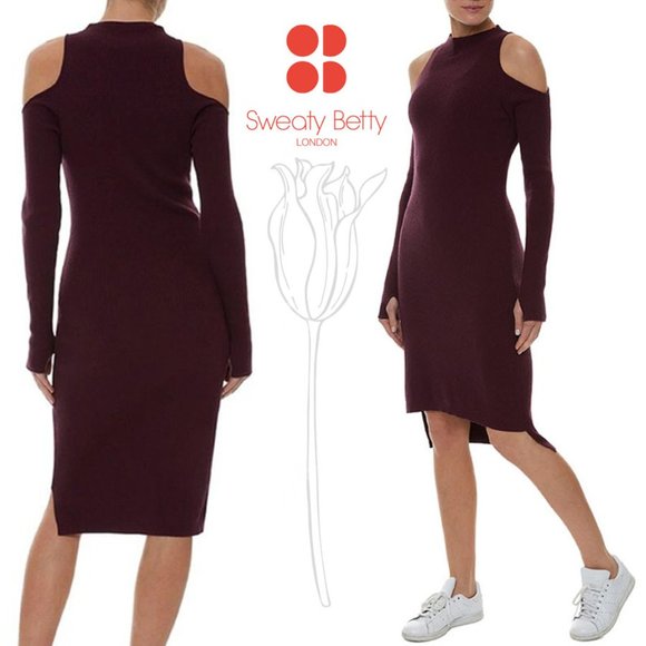 SWEATY BETTY Oxblood RA Knit High/Low Dress M - Picture 1 of 11